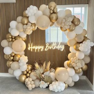 White Gold Balloons Arch Kit, 185 Pcs White Sand…